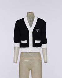 Prada - Logo-Embroidered Cropped Cotton Cardigan - Lyst