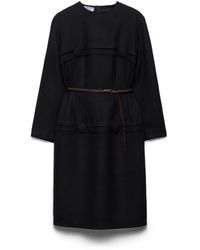 Prada - Vestido De Lana Con Motivo Chevrón Y Cinturón, Mujer, Talla - Lyst
