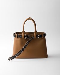 Prada - Large Buckle Leather Bag With Studded Belt - Lyst