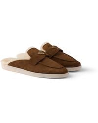 Prada - Suede And Shearling Mules - Lyst