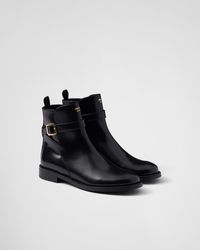 Prada - Brushed Leather Ankle Boots With Strap - Lyst