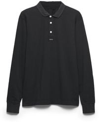 Prada - Long-Sleeved Cotton Polo Shirt, Carbone - Lyst