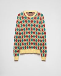 Prada - Cotton Crew-Neck Sweater With Diamond Motif - Lyst