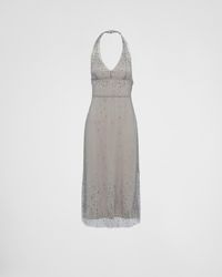 Prada - Embroidered Tulle Halter Dress - Lyst