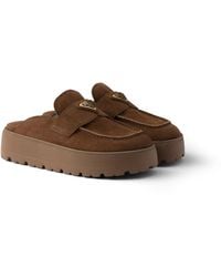 Prada - Suede Flatform Mules - Lyst