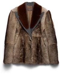 Prada - Shearling And Cloth Coat - Lyst