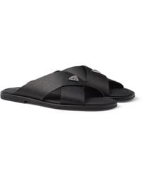 Prada - Saffiano Leather Crisscross Slides, Size 5 - Lyst