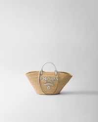 Prada - Large Raffia And Leather Shopping Bag - Lyst