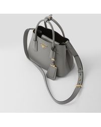 Slate/black Small Saffiano Leather Double Prada Bag
