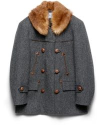 Prada - Doppelreihiger Caban Mit Fischgrätenmuster, Damen, Größe - Lyst