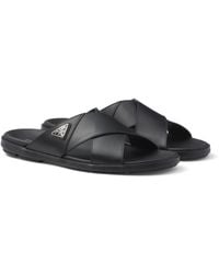 Prada - Crossed Leather Sandals - Lyst