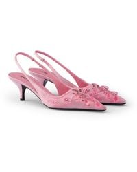 Prada - Embroidered Satin Slingback Pumps - Lyst