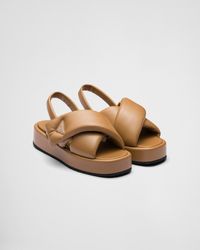 Prada - Soft Padded Nappa Leather Wedge Sandals - Lyst
