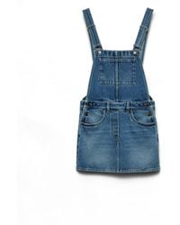 Prada - Denim Bib Overall Mini-Dress - Lyst