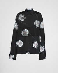 Prada - Printed Poplin Shirt With Fringe - Lyst