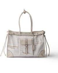 Prada - Bonnie Printed Linen And Leather Tote Bag - Lyst