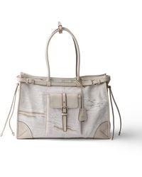 Prada - Bonnie Extra-Large Printed Linen And Leather Tote Bag - Lyst