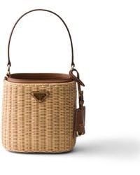 Prada - Wicker And Leather Bucket Bag - Lyst