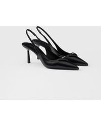 Prada - Brand-plaque Slingback Heeled Brushed-leather Pumps - Lyst