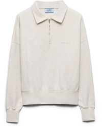 Prada - Polo De Manga Larga En Felpa De Algodón, Mujer, Talla - Lyst