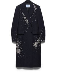 Prada - Embroidered Double-Breasted Rush Stitch Wool Coat - Lyst