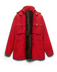 Prada - Technical Fabric Parka With Shearling Trim - Lyst