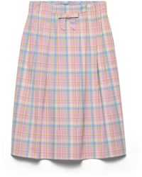 Prada - Checked Cotton Midi Skirt - Lyst