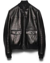 Prada - Patch-Pocket Leather Bomber Jacket - Lyst