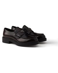 Prada - Leather Logo Plaque Loafers - Lyst