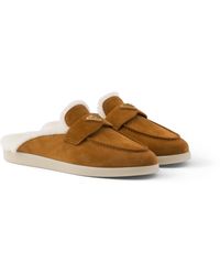 Prada - Zapatillas Estilo Pantufla De Ante Y Borreguillo, Mujer, Talla - Lyst