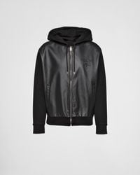 Prada - Technical Fleece And Leather Hoodie Jacket - Lyst