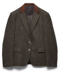 Prada - Single-Breasted Shetland Wool Chevron Jacket - Lyst