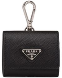 Prada - Saffiano Leather Headphone Case With Keychain - Lyst