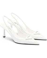 Prada - Brushed Leather Slingback Pumps 75 - Lyst