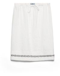 Prada - Embroidered Slubbed Fabric Skirt, Ivory - Lyst