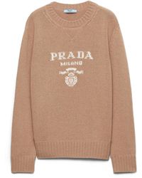 Prada - Jersey de intarsia con cuello redondo y logo - Lyst