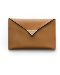 Prada - Saffiano Leather Envelope Clutch, Caramel - Lyst