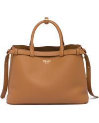 Prada - Buckle Medium Leather Handbag With Double Belt - Lyst