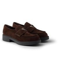 Prada - Chocolate Suede Loafers, Dark - Lyst