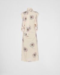 Prada - Bedrucktes Kleid Aus Sablé Mit Schalkragen - Lyst