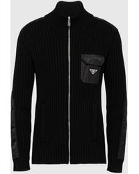 Prada - Wool And Cashmere Cardigan With Re-nylon Details - Lyst