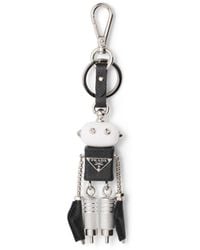 Prada - Robot Saffiano Leather Keychain Charm, Steel - Lyst