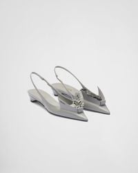Prada - Brushed Leather Slingback Pumps With Floral Appliques - Lyst