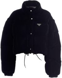 Prada - Convertible Cropped Velvet Down Jacket - Lyst