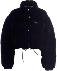 Prada - Convertible Cropped Velvet Down Jacket - Lyst