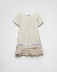 Prada - Embroidered Antiqued Silk And Linen Mini-Dress - Lyst