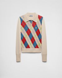 Prada - Argyle Knit Wool Polo Shirt - Lyst