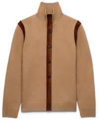 Prada - Wool Cardigan With Leather Appliqués - Lyst