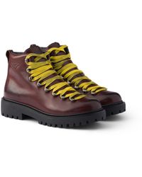 Prada - Antiqued Leather Lace-Up Ankle Boots - Lyst