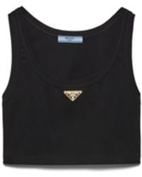 Prada - Ribbed Jersey Crop Top - Lyst
